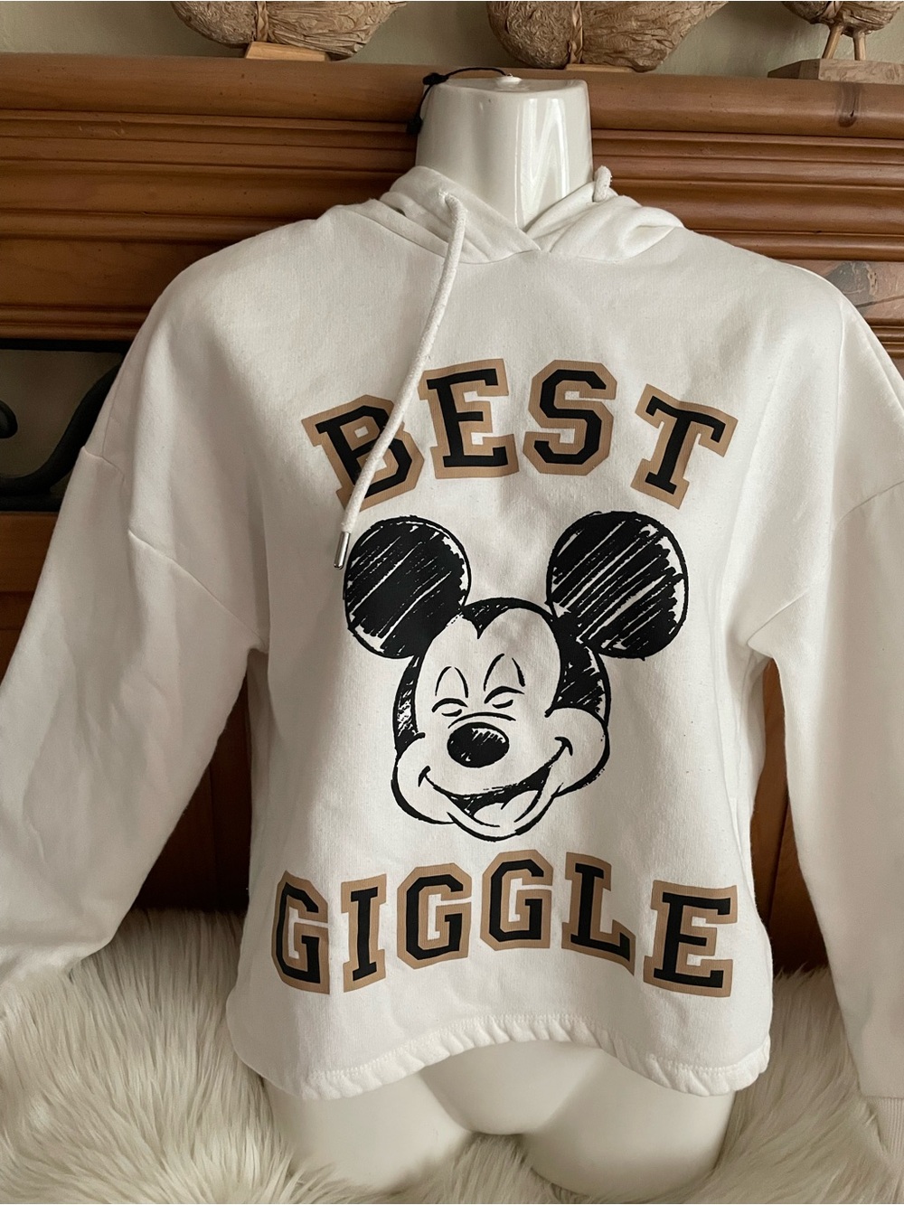 Disney White Hoodie with Black & Tan 'Best Giggle' Mickey Graphic